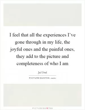 I feel that all the experiences I’ve gone through in my life, the joyful ones and the painful ones, they add to the picture and completeness of who I am Picture Quote #1