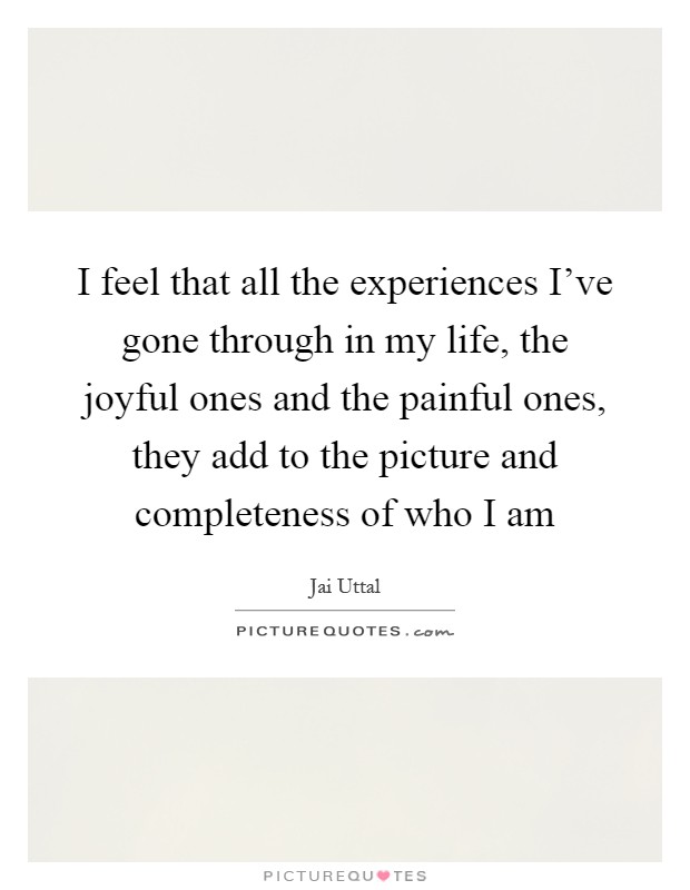 I feel that all the experiences I've gone through in my life, the joyful ones and the painful ones, they add to the picture and completeness of who I am Picture Quote #1