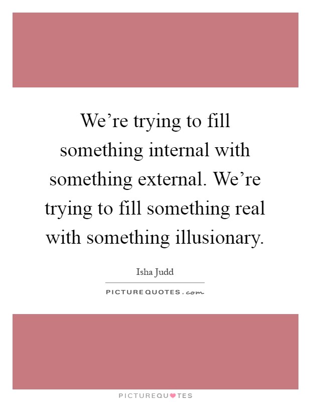 We're trying to fill something internal with something external. We're trying to fill something real with something illusionary Picture Quote #1