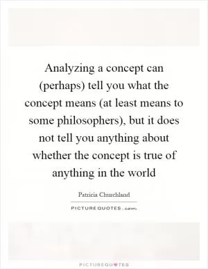 Analyzing a concept can (perhaps) tell you what the concept means (at least means to some philosophers), but it does not tell you anything about whether the concept is true of anything in the world Picture Quote #1