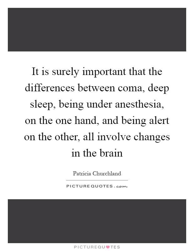 It is surely important that the differences between coma, deep sleep, being under anesthesia, on the one hand, and being alert on the other, all involve changes in the brain Picture Quote #1