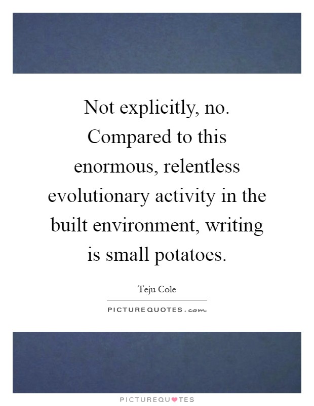 Not explicitly, no. Compared to this enormous, relentless evolutionary activity in the built environment, writing is small potatoes Picture Quote #1