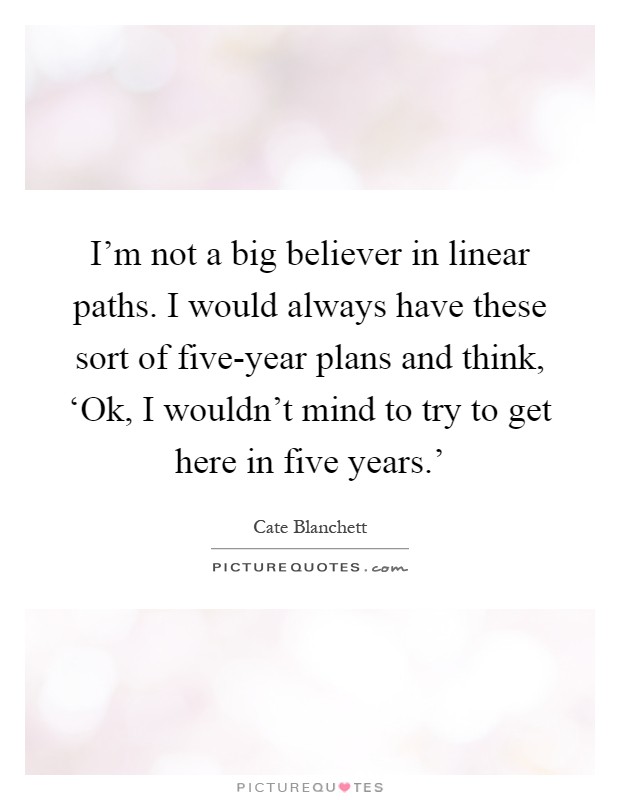 I'm not a big believer in linear paths. I would always have these sort of five-year plans and think, ‘Ok, I wouldn't mind to try to get here in five years.' Picture Quote #1
