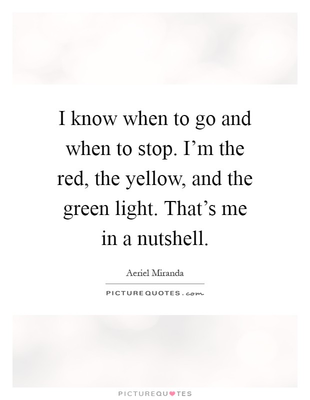 I know when to go and when to stop. I'm the red, the yellow, and the green light. That's me in a nutshell Picture Quote #1