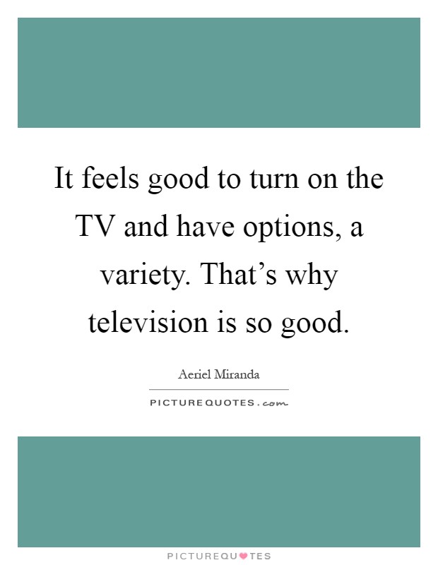 It feels good to turn on the TV and have options, a variety. That's why television is so good Picture Quote #1