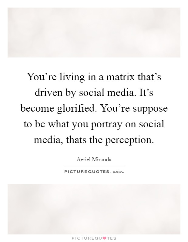 You're living in a matrix that's driven by social media. It's become glorified. You're suppose to be what you portray on social media, thats the perception Picture Quote #1