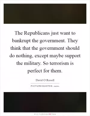 The Republicans just want to bankrupt the government. They think that the government should do nothing, except maybe support the military. So terrorism is perfect for them Picture Quote #1