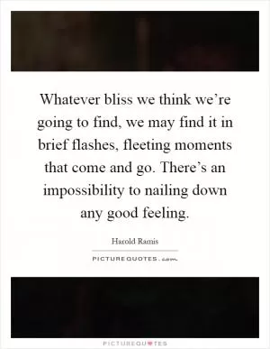 Whatever bliss we think we’re going to find, we may find it in brief flashes, fleeting moments that come and go. There’s an impossibility to nailing down any good feeling Picture Quote #1