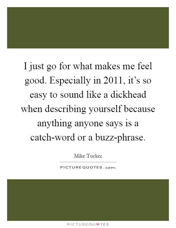 I just go for what makes me feel good. Especially in 2011, it's so easy to sound like a dickhead when describing yourself because anything anyone says is a catch-word or a buzz-phrase Picture Quote #1