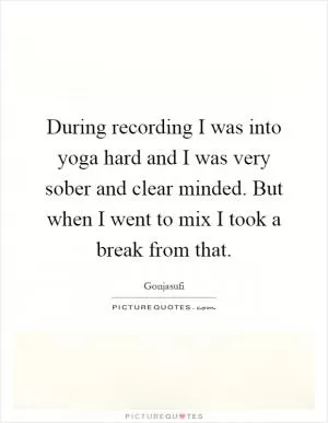 During recording I was into yoga hard and I was very sober and clear minded. But when I went to mix I took a break from that Picture Quote #1