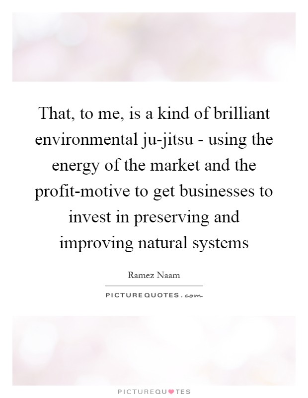 That, to me, is a kind of brilliant environmental ju-jitsu - using the energy of the market and the profit-motive to get businesses to invest in preserving and improving natural systems Picture Quote #1