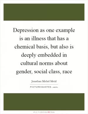 Depression as one example is an illness that has a chemical basis, but also is deeply embedded in cultural norms about gender, social class, race Picture Quote #1