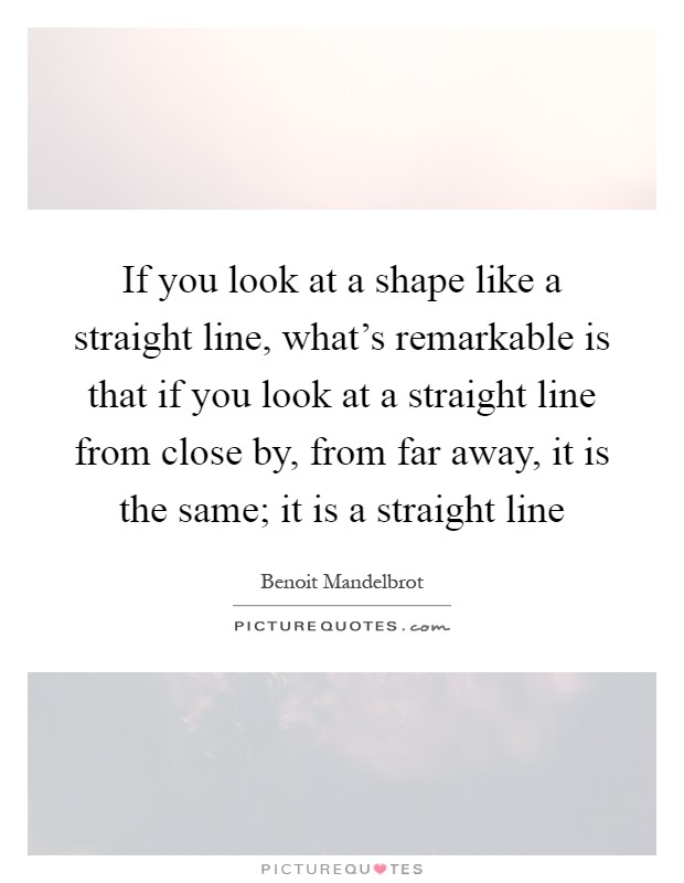 If you look at a shape like a straight line, what's remarkable is that if you look at a straight line from close by, from far away, it is the same; it is a straight line Picture Quote #1