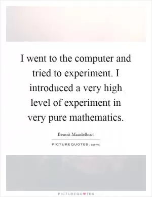I went to the computer and tried to experiment. I introduced a very high level of experiment in very pure mathematics Picture Quote #1