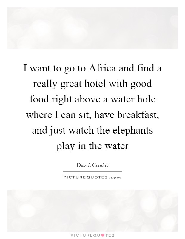 I want to go to Africa and find a really great hotel with good food right above a water hole where I can sit, have breakfast, and just watch the elephants play in the water Picture Quote #1