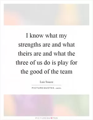 I know what my strengths are and what theirs are and what the three of us do is play for the good of the team Picture Quote #1