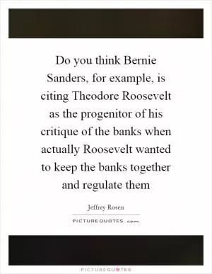 Do you think Bernie Sanders, for example, is citing Theodore Roosevelt as the progenitor of his critique of the banks when actually Roosevelt wanted to keep the banks together and regulate them Picture Quote #1