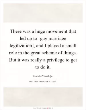 There was a huge movement that led up to [gay marriage legilization], and I played a small role in the great scheme of things. But it was really a privilege to get to do it Picture Quote #1