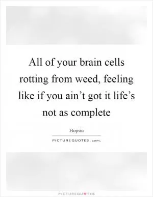 All of your brain cells rotting from weed, feeling like if you ain’t got it life’s not as complete Picture Quote #1