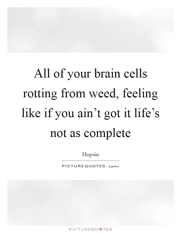 All of your brain cells rotting from weed, feeling like if you ain't got it life's not as complete Picture Quote #1