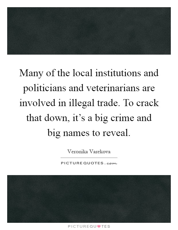 Many of the local institutions and politicians and veterinarians are involved in illegal trade. To crack that down, it's a big crime and big names to reveal Picture Quote #1