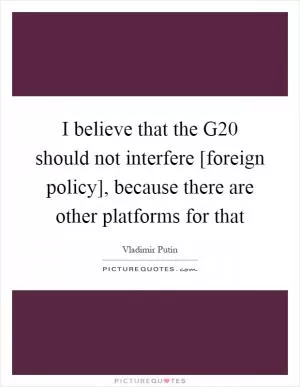 I believe that the G20 should not interfere [foreign policy], because there are other platforms for that Picture Quote #1
