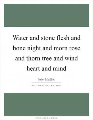 Water and stone flesh and bone night and morn rose and thorn tree and wind heart and mind Picture Quote #1