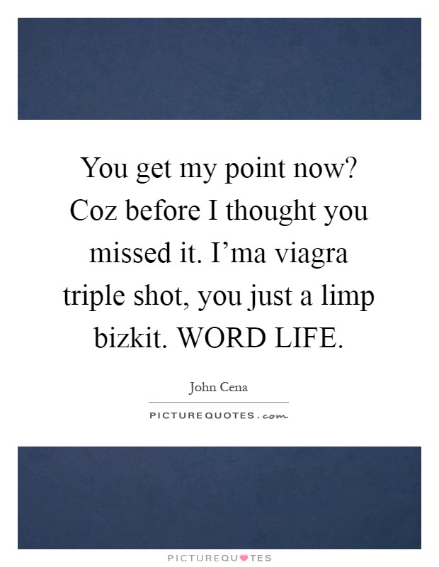 You get my point now? Coz before I thought you missed it. I'ma viagra triple shot, you just a limp bizkit. WORD LIFE Picture Quote #1