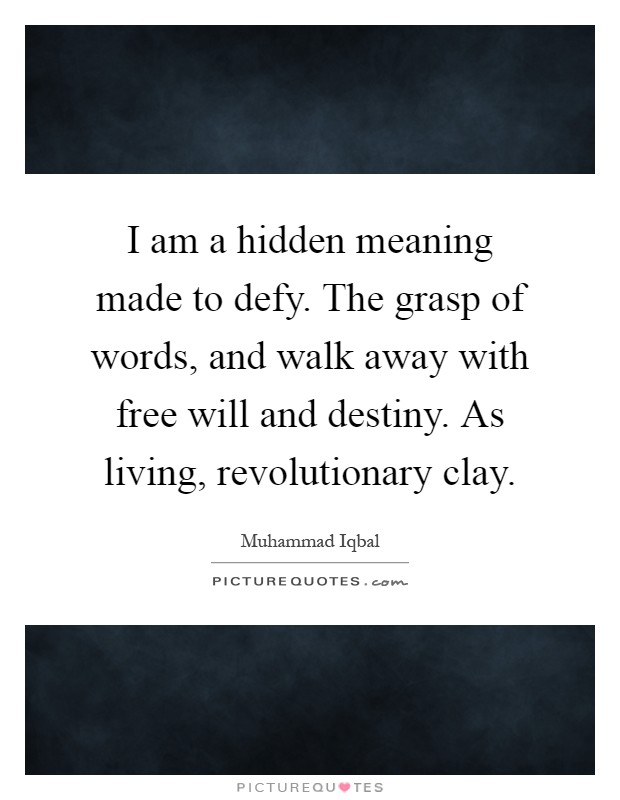 I am a hidden meaning made to defy. The grasp of words, and walk away with free will and destiny. As living, revolutionary clay Picture Quote #1
