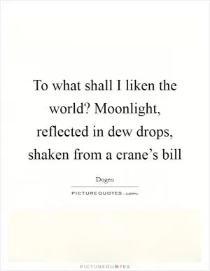 To what shall I liken the world? Moonlight, reflected in dew drops, shaken from a crane’s bill Picture Quote #1