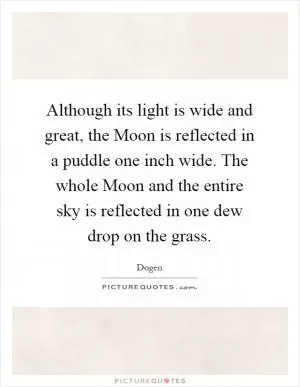 Although its light is wide and great, the Moon is reflected in a puddle one inch wide. The whole Moon and the entire sky is reflected in one dew drop on the grass Picture Quote #1