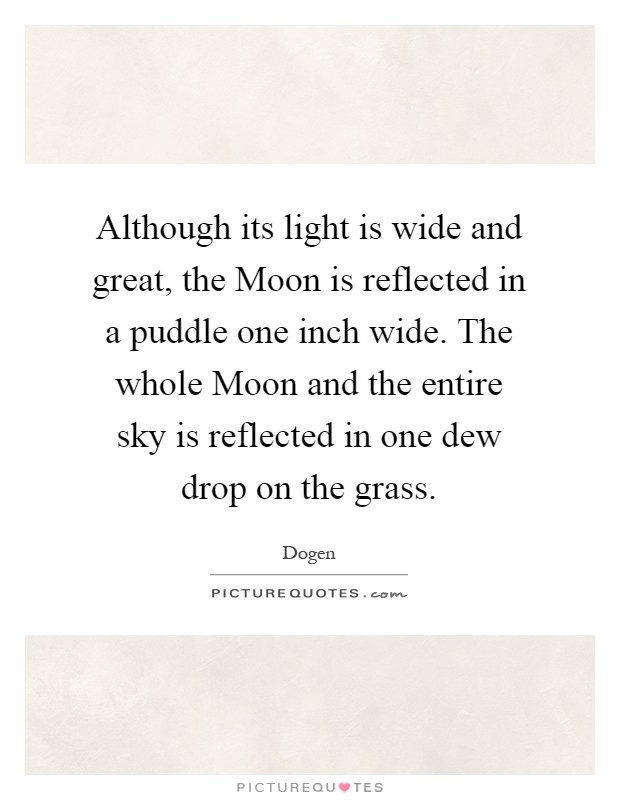 Although its light is wide and great, the Moon is reflected in a puddle one inch wide. The whole Moon and the entire sky is reflected in one dew drop on the grass Picture Quote #1
