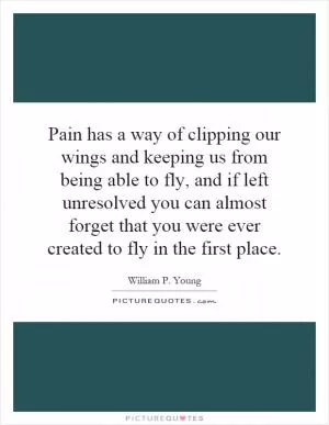 Pain has a way of clipping our wings and keeping us from being able to fly, and if left unresolved you can almost forget that you were ever created to fly in the first place Picture Quote #1
