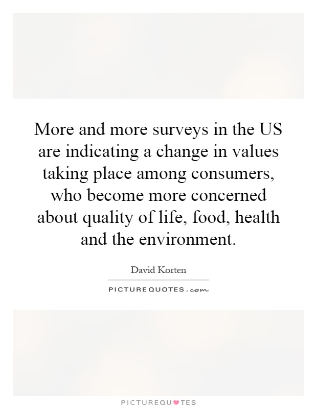 More and more surveys in the US are indicating a change in values taking place among consumers, who become more concerned about quality of life, food, health and the environment Picture Quote #1