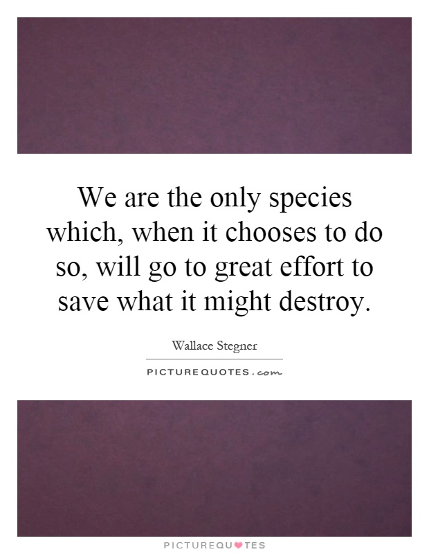 We are the only species which, when it chooses to do so, will go to great effort to save what it might destroy Picture Quote #1