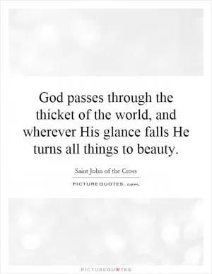 God passes through the thicket of the world, and wherever His glance falls He turns all things to beauty Picture Quote #1