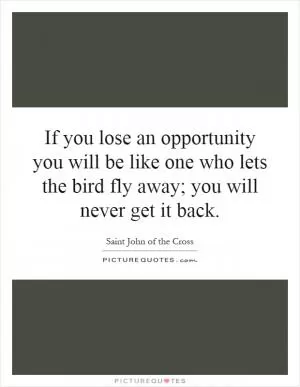 If you lose an opportunity you will be like one who lets the bird fly away; you will never get it back Picture Quote #1