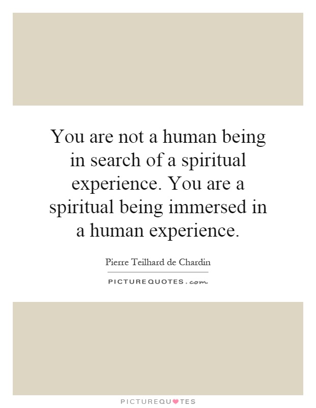 You are not a human being in search of a spiritual experience. You are a spiritual being immersed in a human experience Picture Quote #1