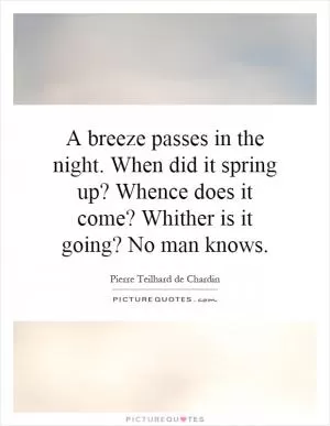 A breeze passes in the night. When did it spring up? Whence does it come? Whither is it going? No man knows Picture Quote #1