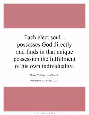 Each elect soul... possesses God directly and finds in that unique possession the fulfillment of his own individuality Picture Quote #1