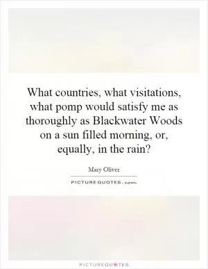 What countries, what visitations, what pomp would satisfy me as thoroughly as Blackwater Woods on a sun filled morning, or, equally, in the rain? Picture Quote #1