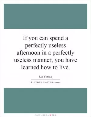 If you can spend a perfectly useless afternoon in a perfectly useless manner, you have learned how to live Picture Quote #1