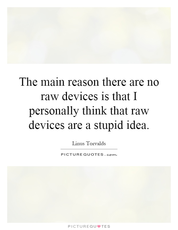 The main reason there are no raw devices is that I personally think that raw devices are a stupid idea Picture Quote #1