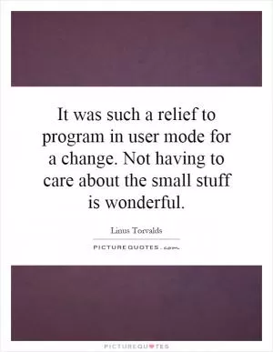 It was such a relief to program in user mode for a change. Not having to care about the small stuff is wonderful Picture Quote #1