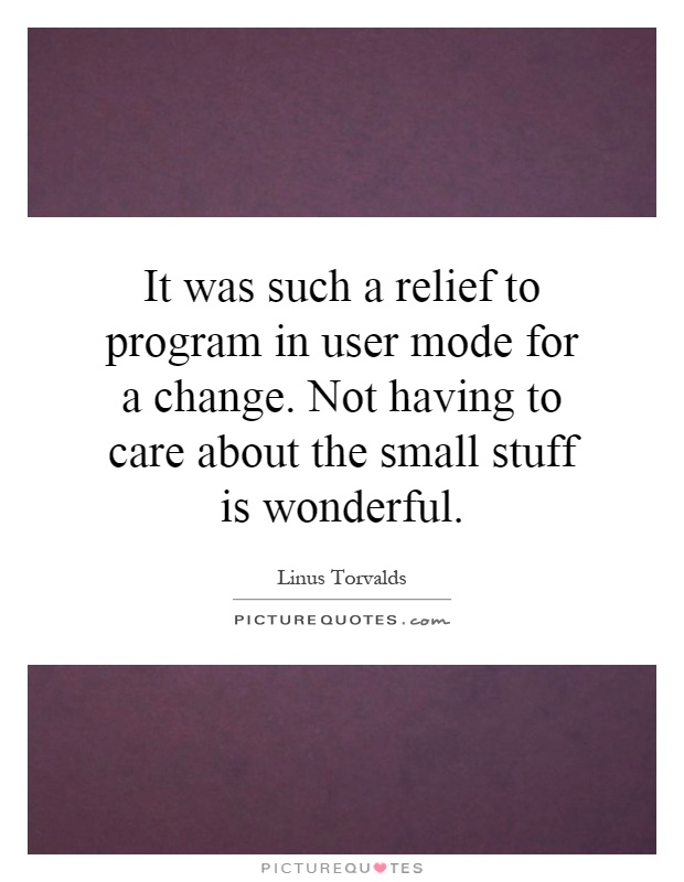 It was such a relief to program in user mode for a change. Not having to care about the small stuff is wonderful Picture Quote #1