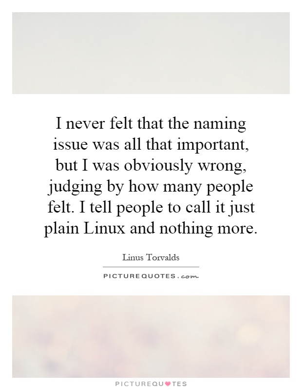 I never felt that the naming issue was all that important, but I was obviously wrong, judging by how many people felt. I tell people to call it just plain Linux and nothing more Picture Quote #1