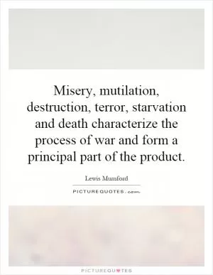 Misery, mutilation, destruction, terror, starvation and death characterize the process of war and form a principal part of the product Picture Quote #1