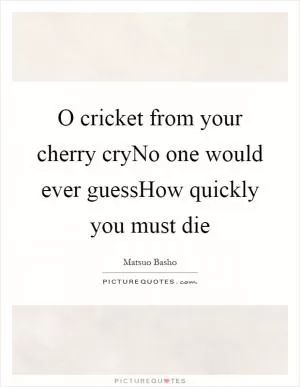 O cricket from your cherry cryNo one would ever guessHow quickly you must die Picture Quote #1