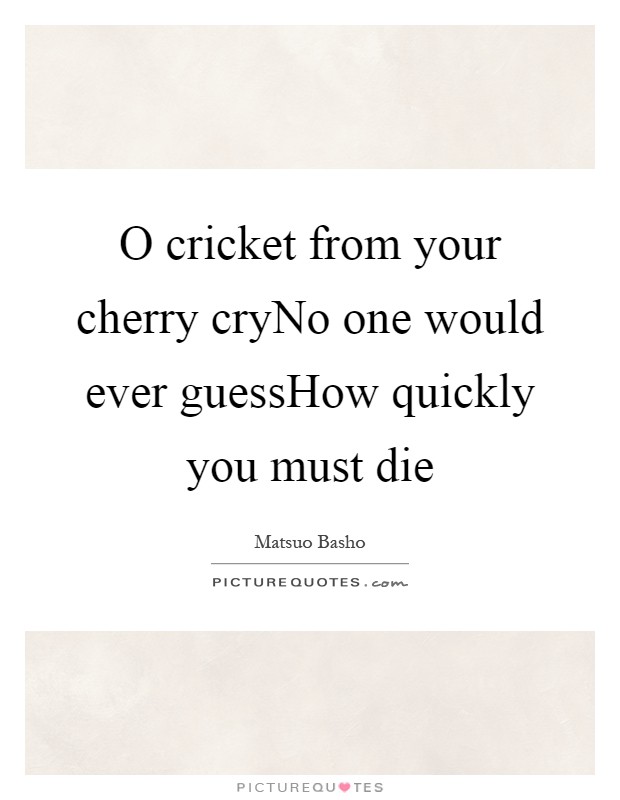 O cricket from your cherry cryNo one would ever guessHow quickly you must die Picture Quote #1