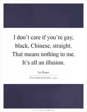 I don’t care if you’re gay, black, Chinese, straight. That means nothing to me. It’s all an illusion Picture Quote #1